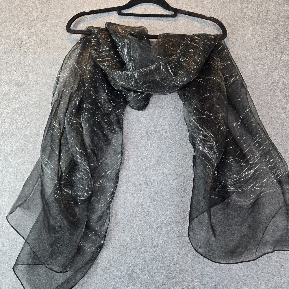 Wrap Scarf Womens Black Sheer Tinsel Glitter Lightweight Rectangle Evening Party